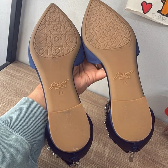 Badgley Mischa Navy Satin Flat Pointed Shoe Size 10 - Picture 13 of 15